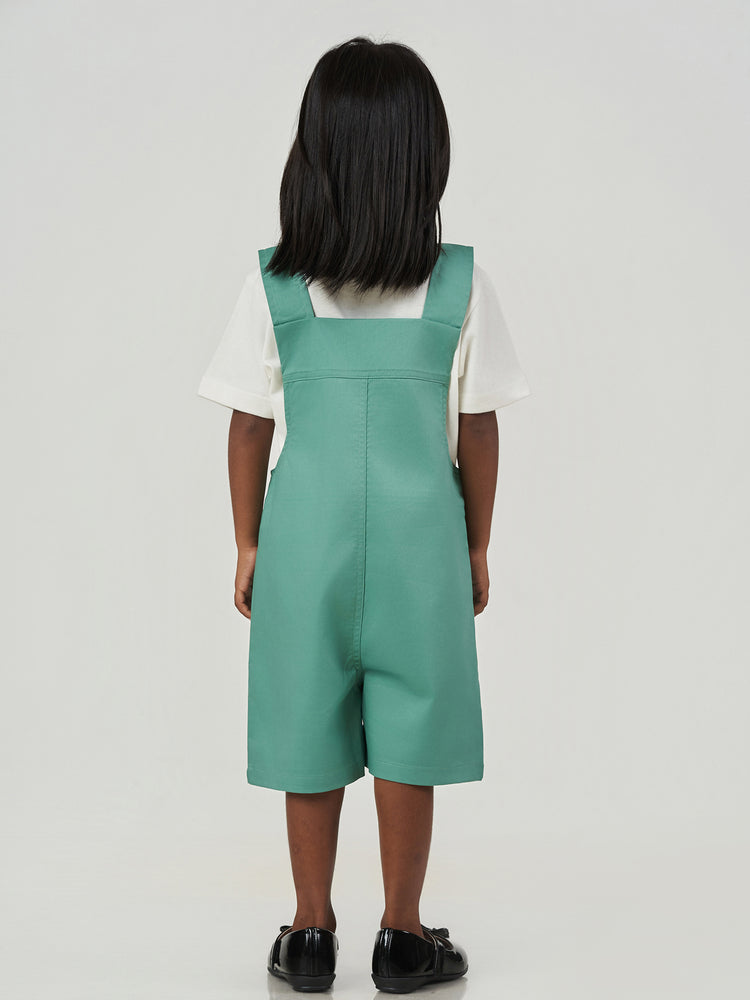 Green Solid Regular Fit Button Strap Dungaree