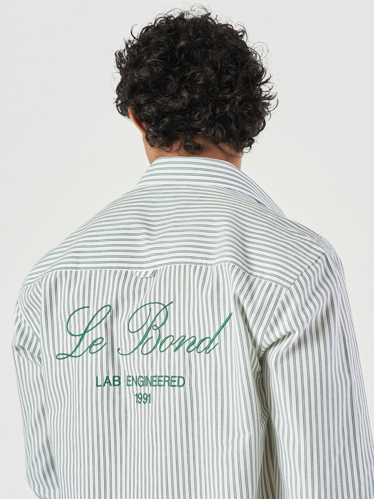 Green Striped Cotton Lounge Fit Shirt