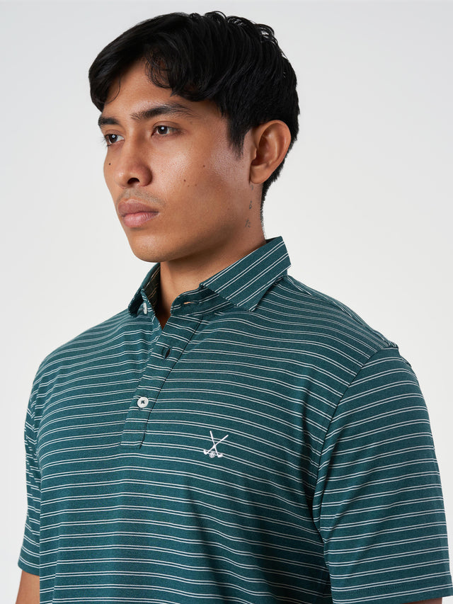 Green Striped Cotton Polo T-Shirt