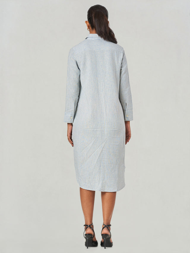 Striped Viscose Linen Relaxed Midi Shirt Dress