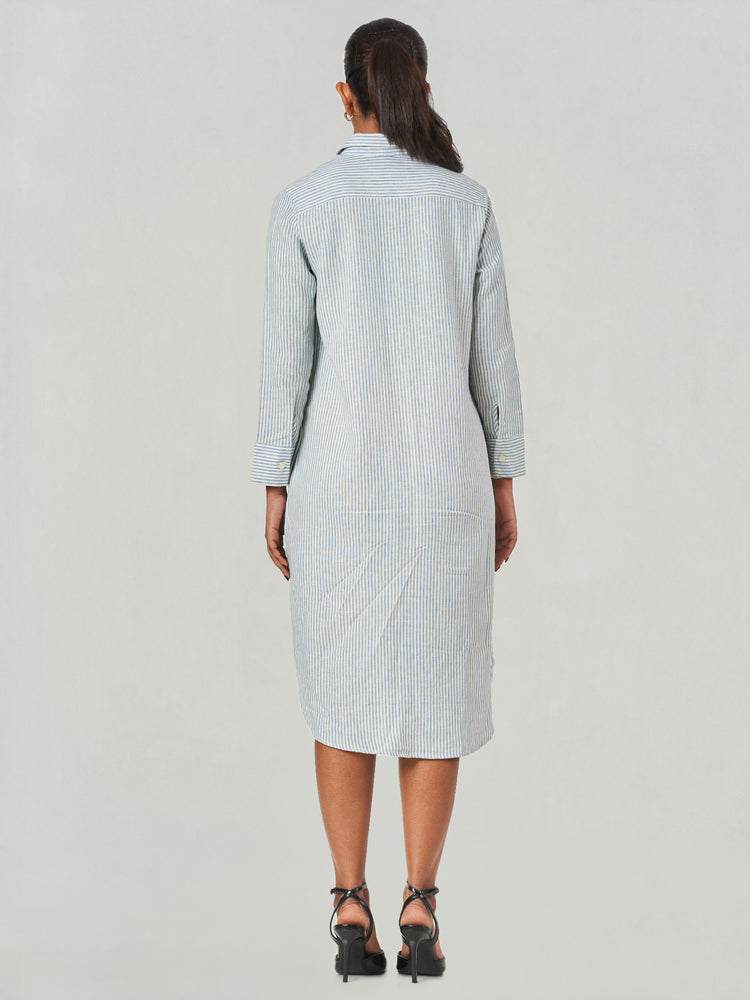 Striped Viscose Linen Relaxed Midi Shirt Dress