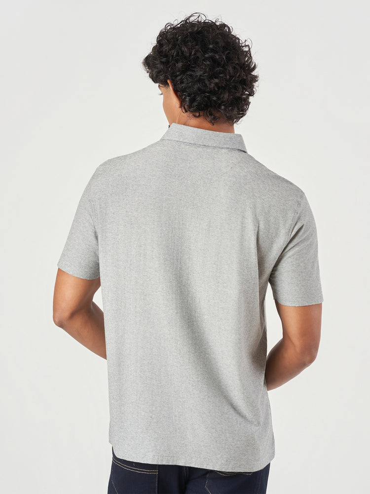 Grey Cotton Plain Polo T-Shirt