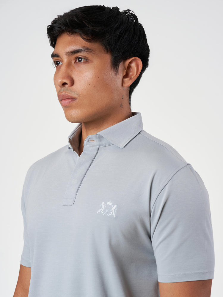 Grey Cotton Plain Polo T-Shirt