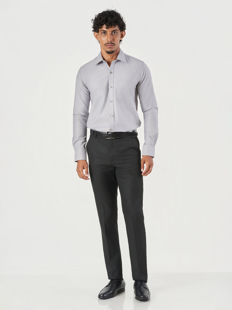 Grey Plain Cotton Blend Slim Fit Formal Shirt