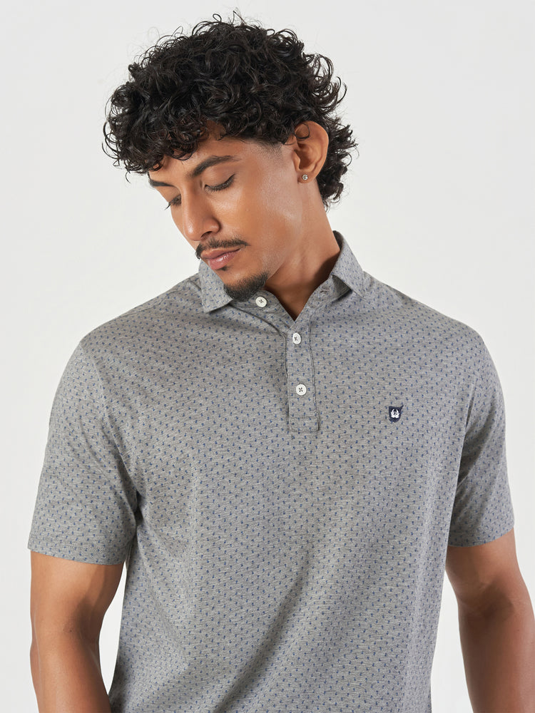 Grey Printed Polo T-Shirt