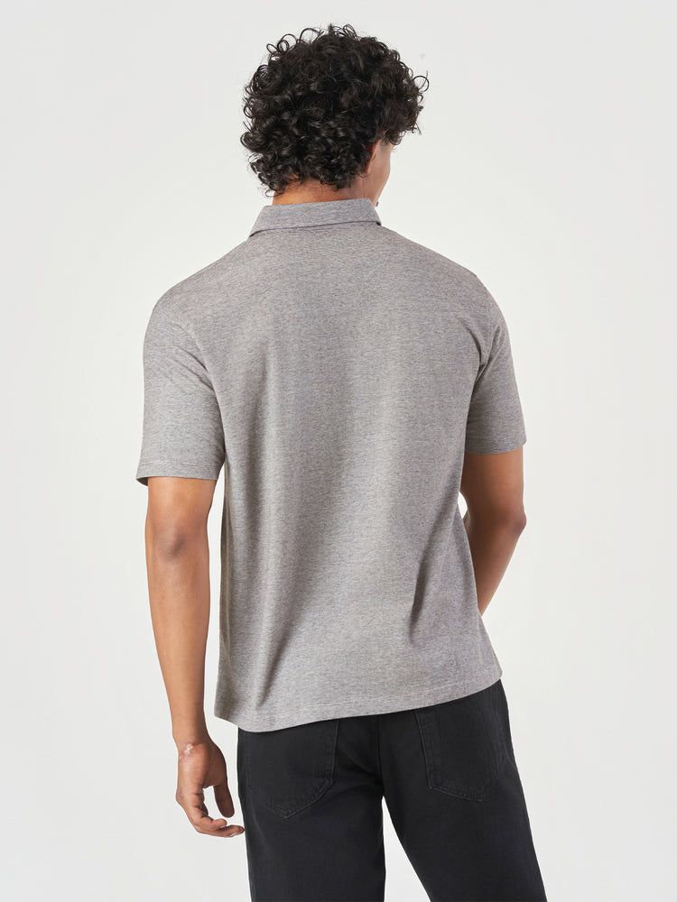 Grey Striped Cotton Polo T-Shirt