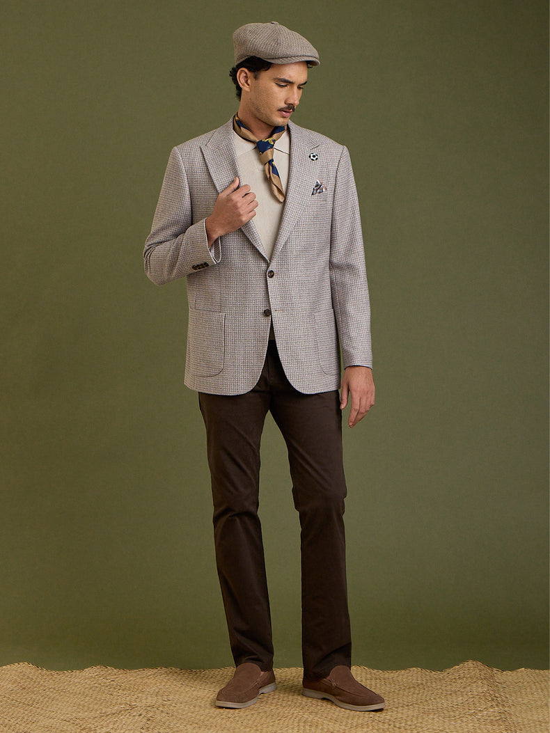 Grey Textured Slim Fit Jacket