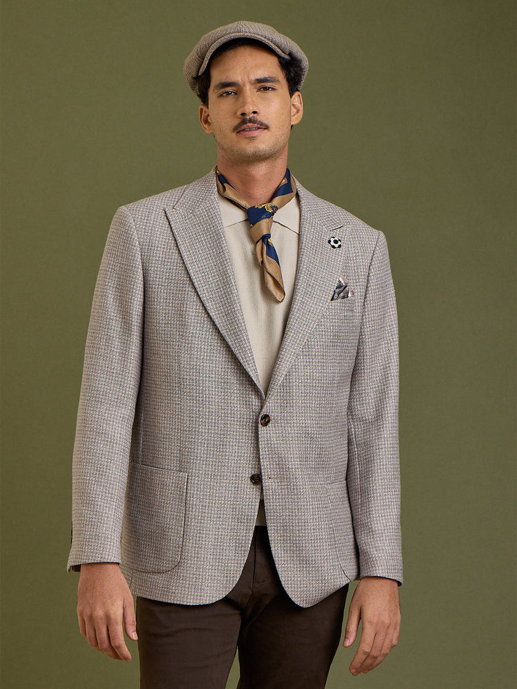 Grey Textured Slim Fit Jacket