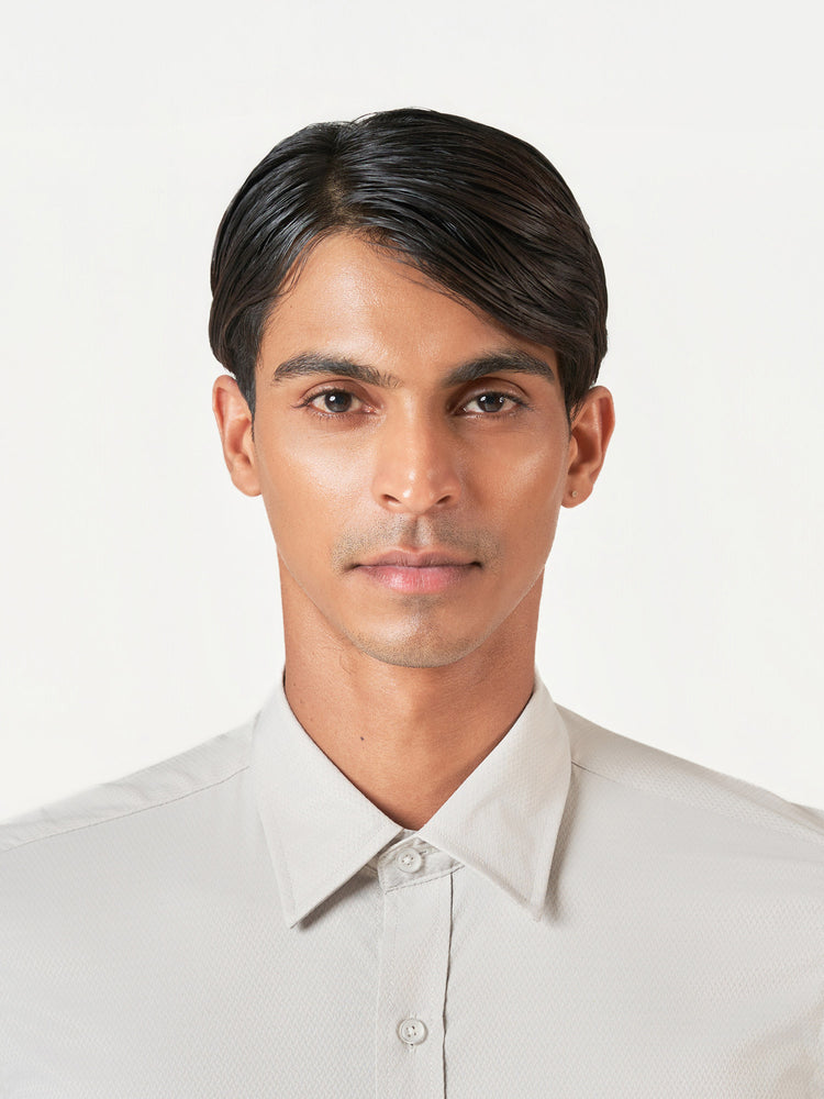 Light Beige Plain Long Sleeve Formal Shirt