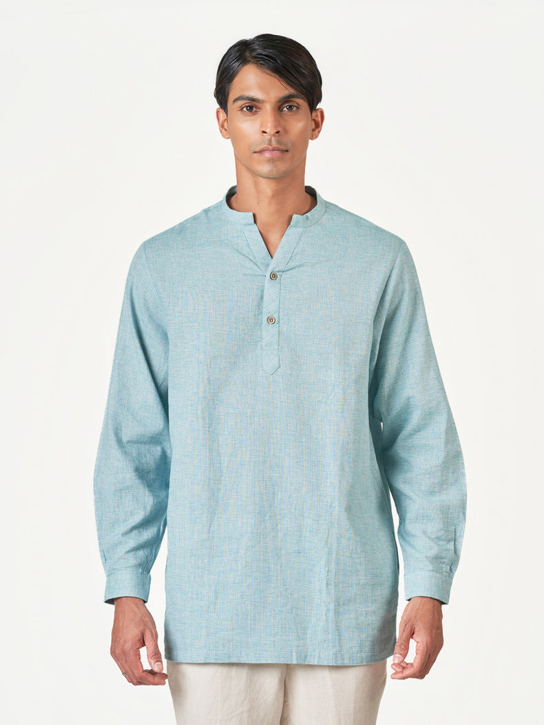 Light Blue Plain Cotton Casual Kurtha