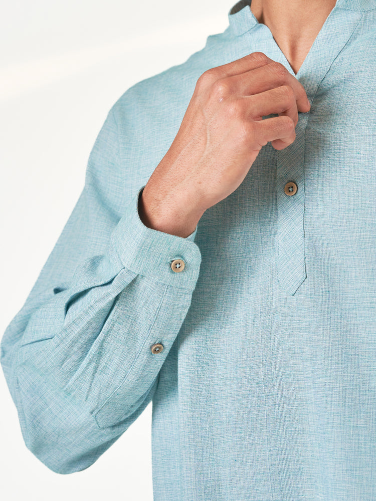 Light Blue Plain Cotton Casual Kurtha