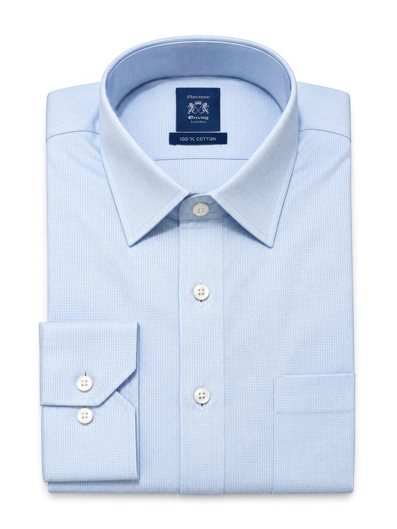 Light Blue Checked Cotton Tailored Fit Shirt