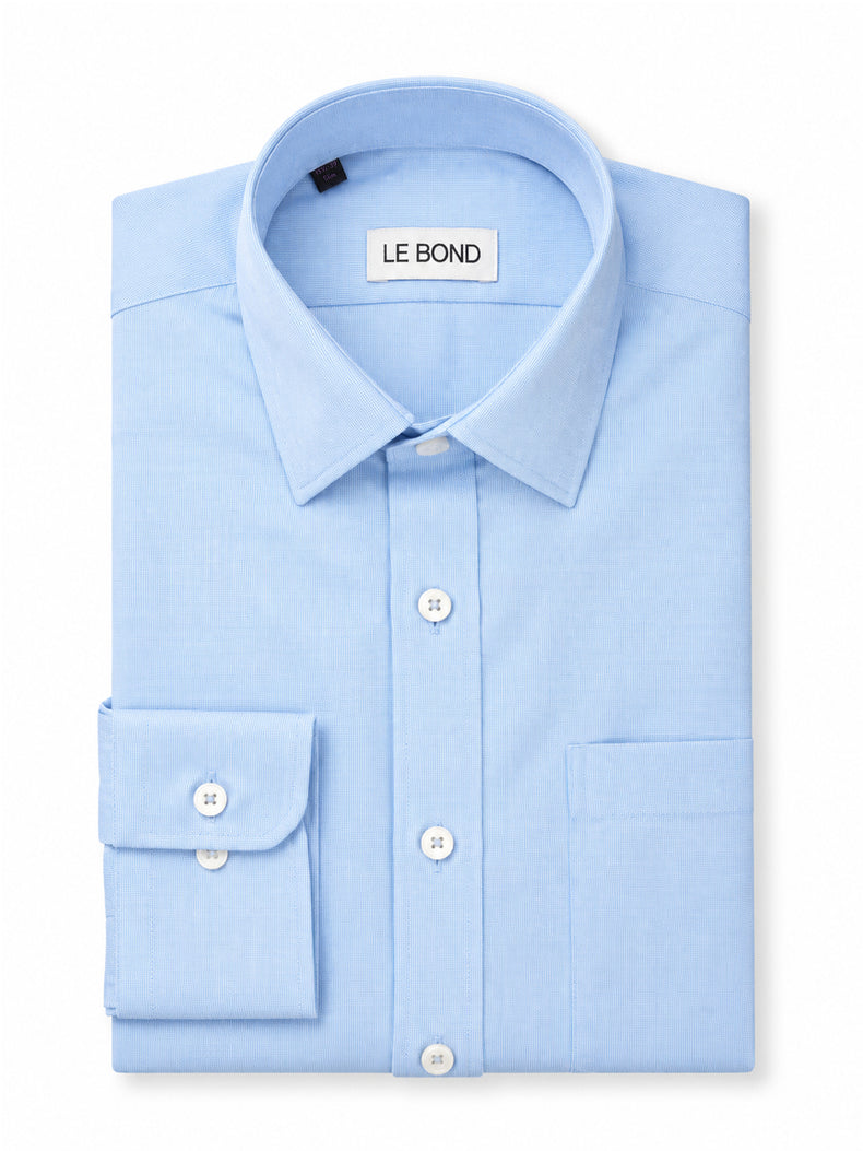 Light Blue Cotton-Blend Parker Collar Shirt