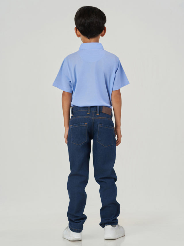 Light Blue Solid Cotton Short Sleeve Polo T-Shirt