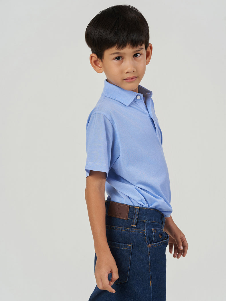 Light Blue Solid Cotton Short Sleeve Polo T-Shirt
