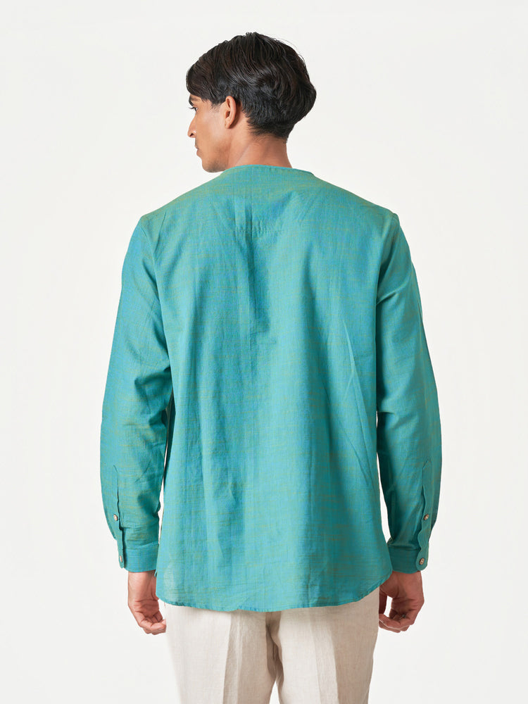 Light Green Plain Cotton Casual Kurtha