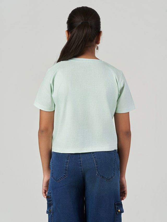 Light Green Solid Cotton Spandex Short Sleeve T-Shirt