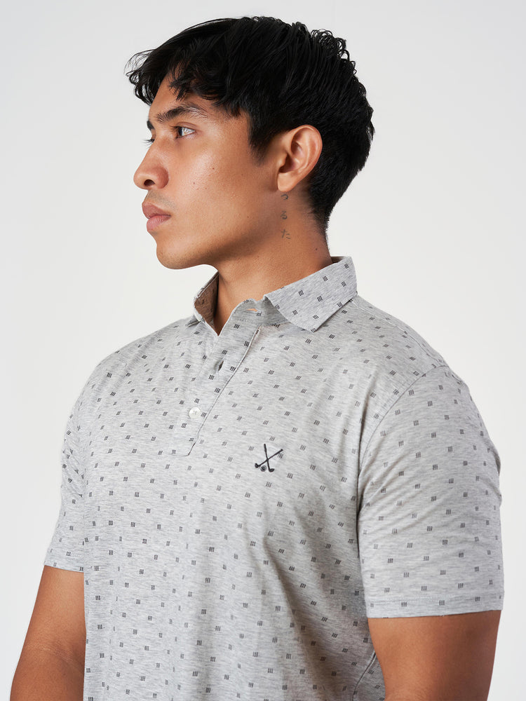 Light Grey Printed Cotton Polo T-Shirt