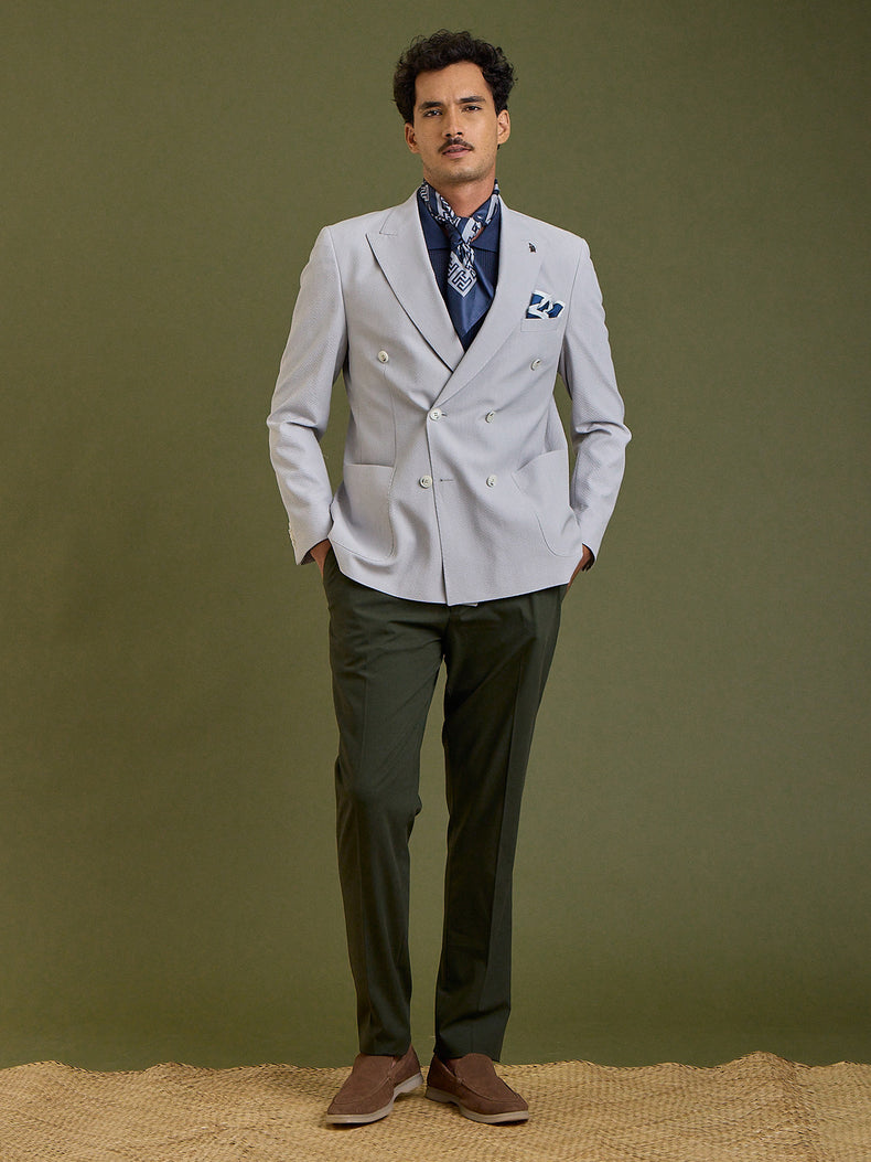 Light Grey Double-Breasted Slim Fit Jacket