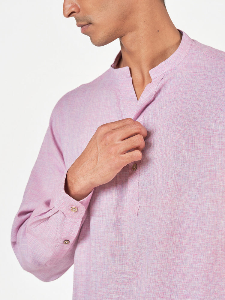 Light Purple Plain Cotton Casual Kurtha