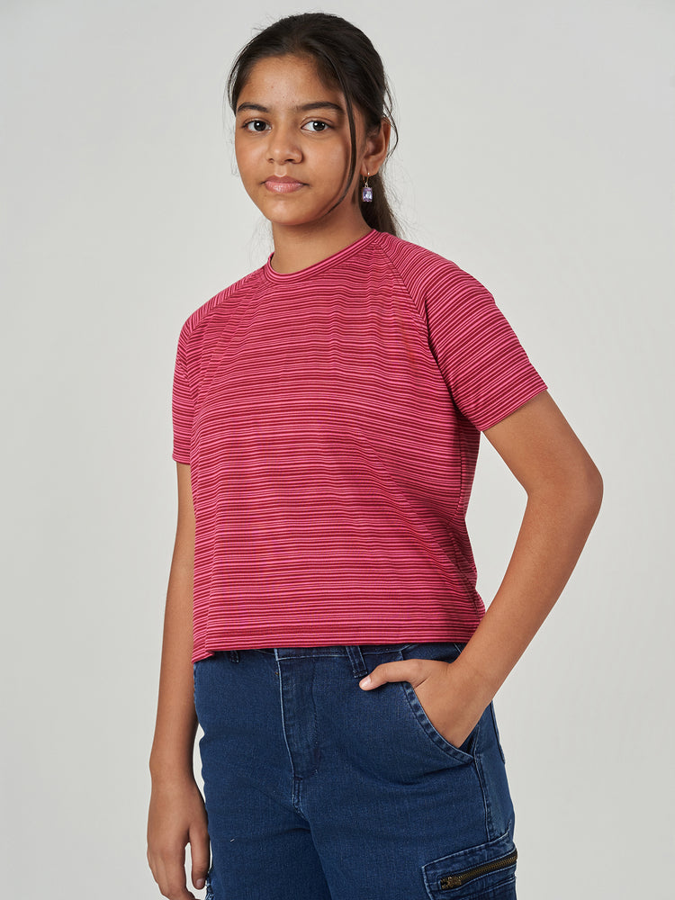 Grey Striped Regular Fit Short Sleeve T-Shirt