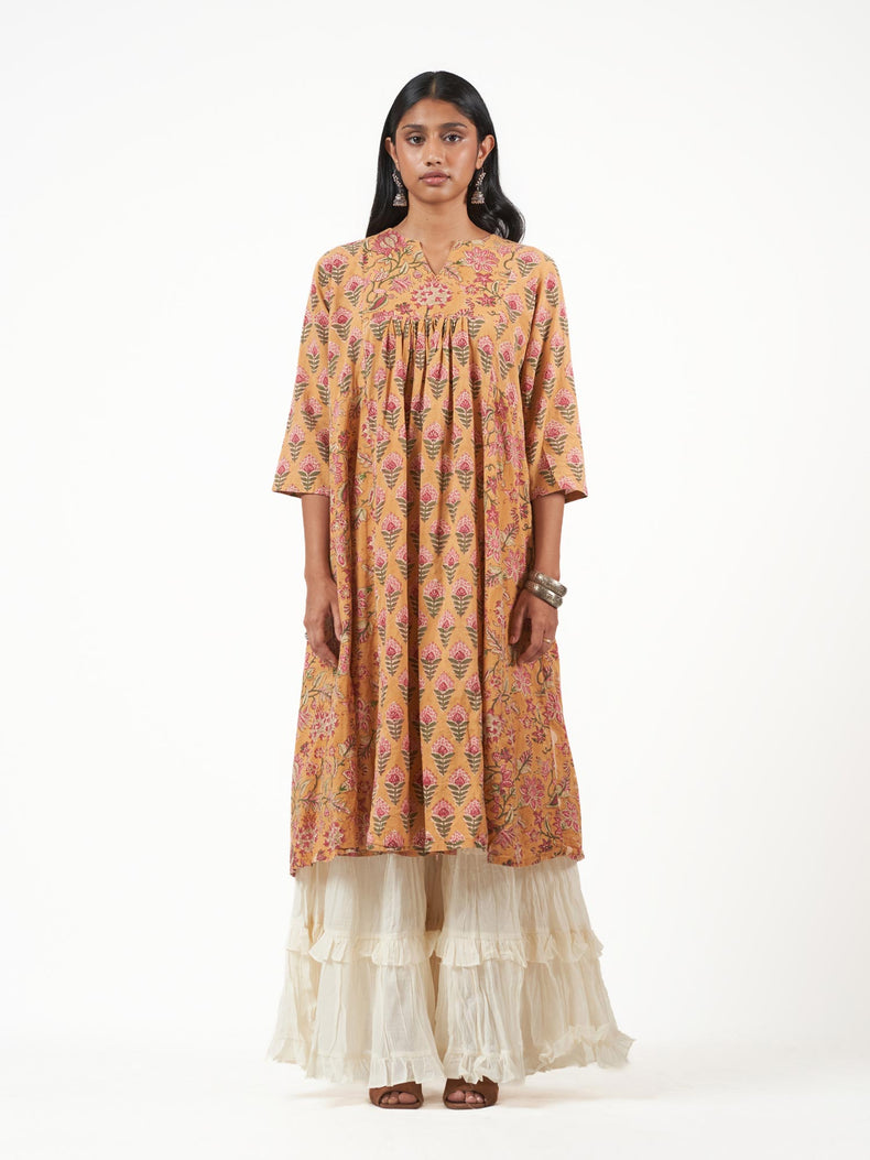 Cotton Hand Block Print Long Kurti Pant Set
