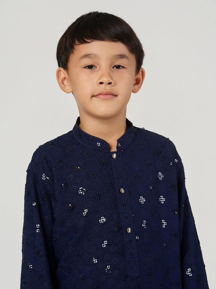 Navy Blue Embroidered Regular Fit Festive Kurta