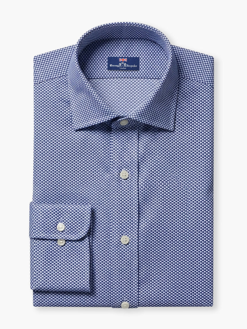 Navy Micro Geometric Cotton Dobby Custom Shirt