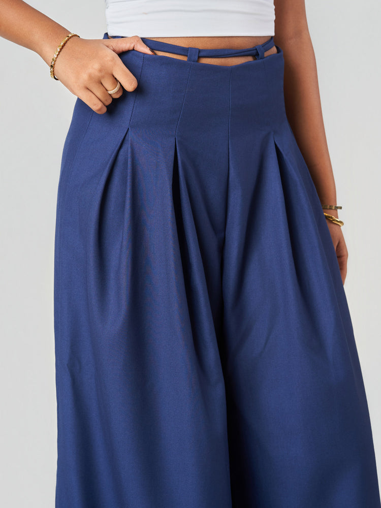 Relaxed Fit Box Pleat Wide Leg Trousers