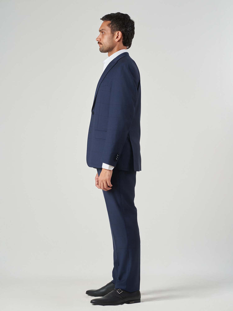 Navy Windowpane Wool Slim Fit Suit