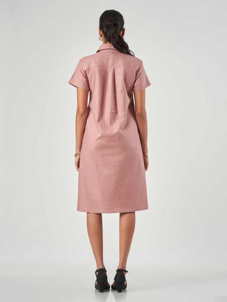 Peach Linen Cotton Shirt Dress