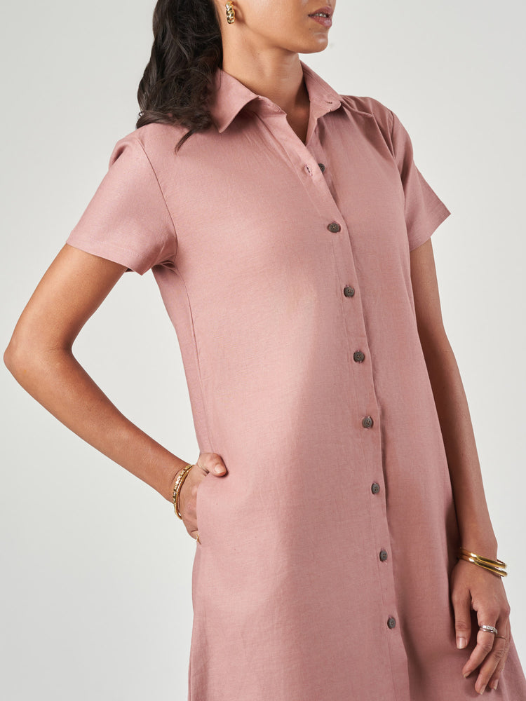 Peach Linen Cotton Shirt Dress