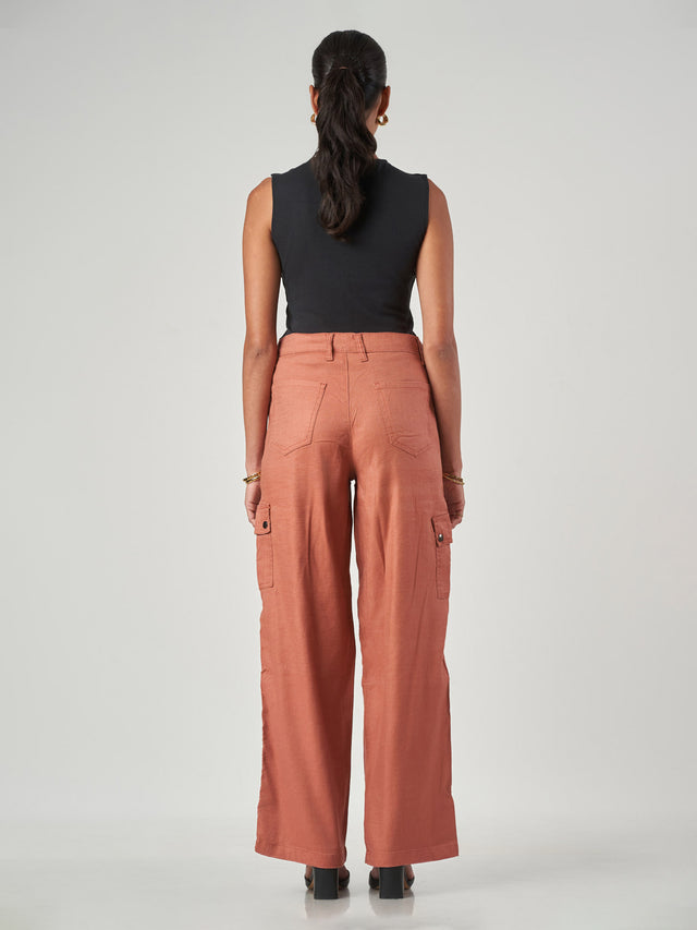 Peach Linen Blend Cargo Pant