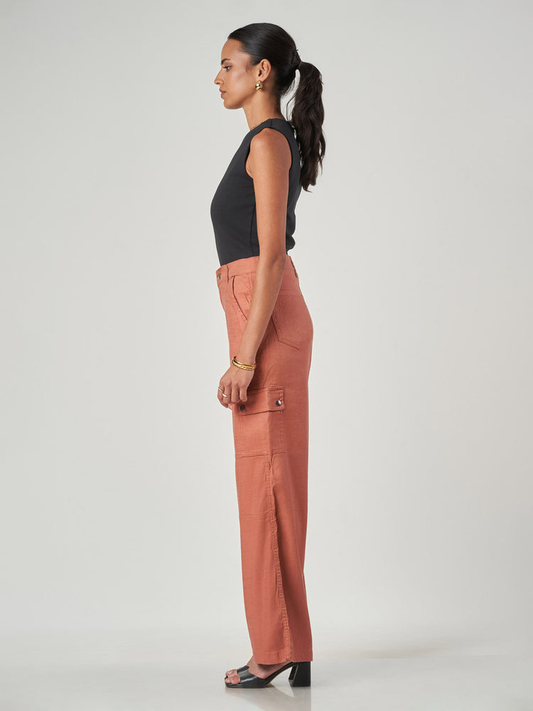 Peach Linen Blend Cargo Pant