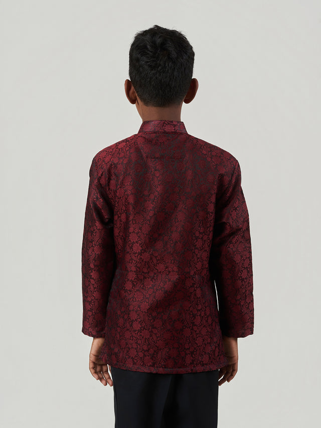 Red Jacquard Regular Fit Long Sleeve Kurta