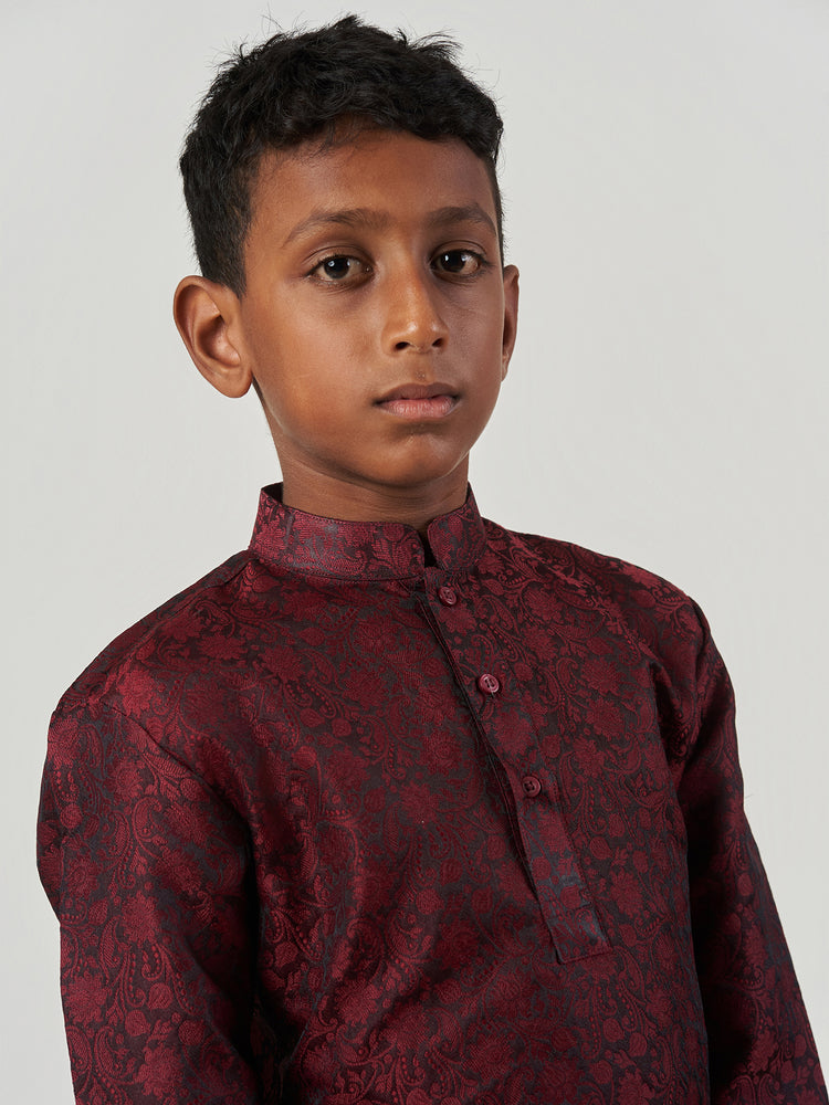 Red Jacquard Regular Fit Long Sleeve Kurta