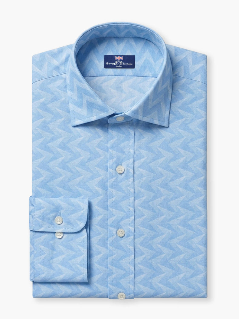 Sky Blue Printed Cotton Lycra Custom Shirt