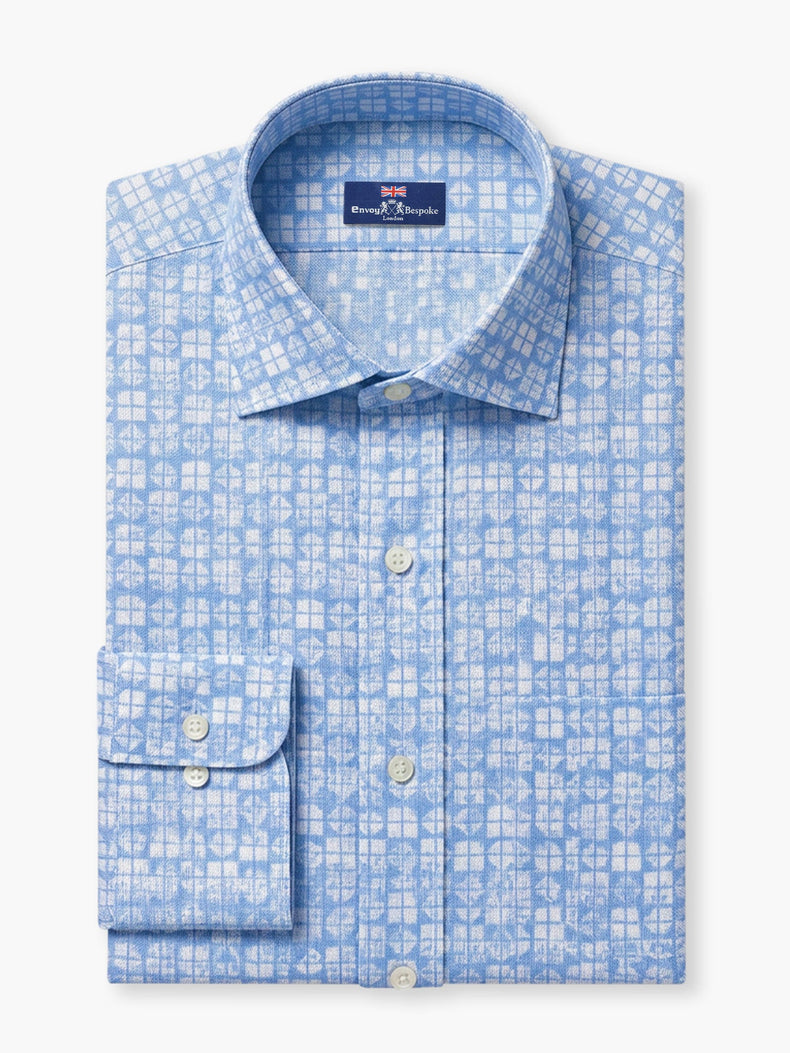Sky Blue Printed Cotton Lycra Custom Shirt