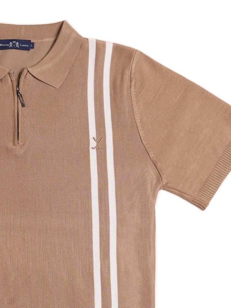 Contrast Stripe Zip Knit Regular Fit Polo Shirt