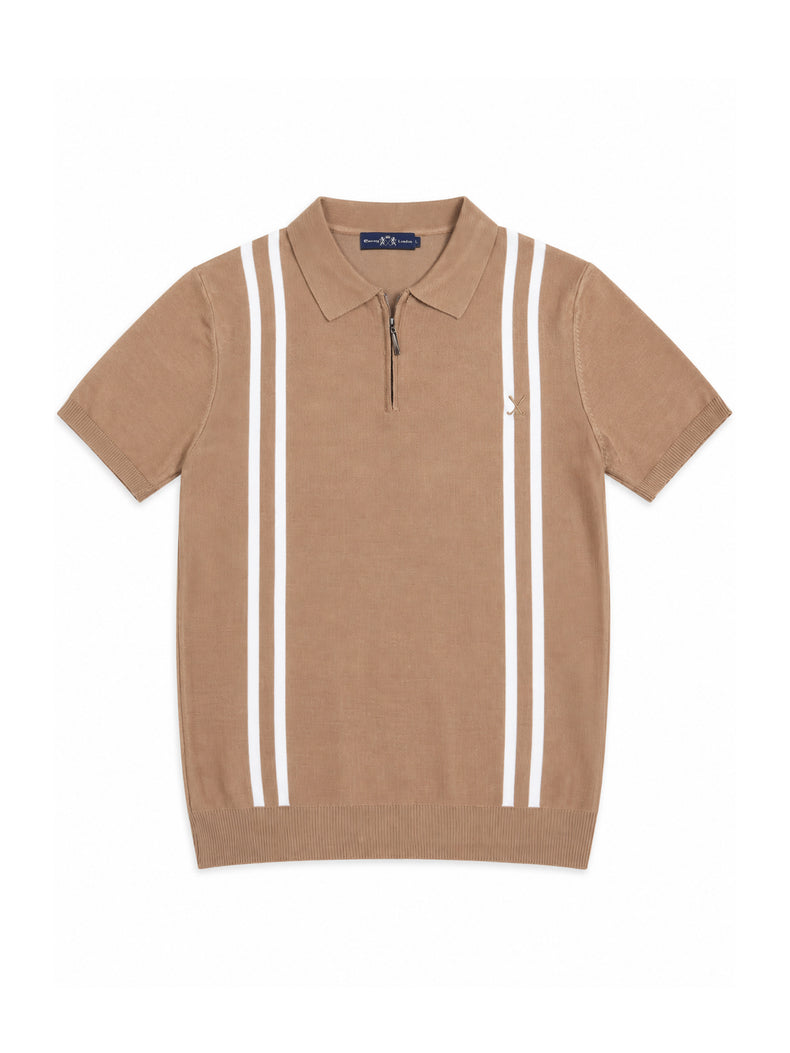 Contrast Stripe Zip Knit Regular Fit Polo Shirt