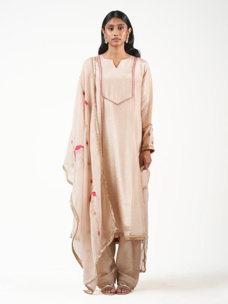 Chanderi Silk Leaf Work Shalwar Set
