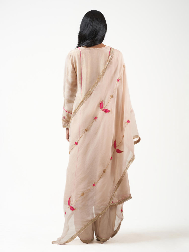 Chanderi Silk Leaf Work Shalwar Set
