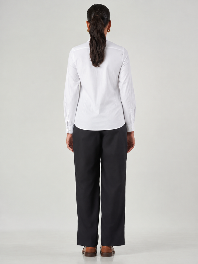 White Cotton Blend Tunic Collar Shirt