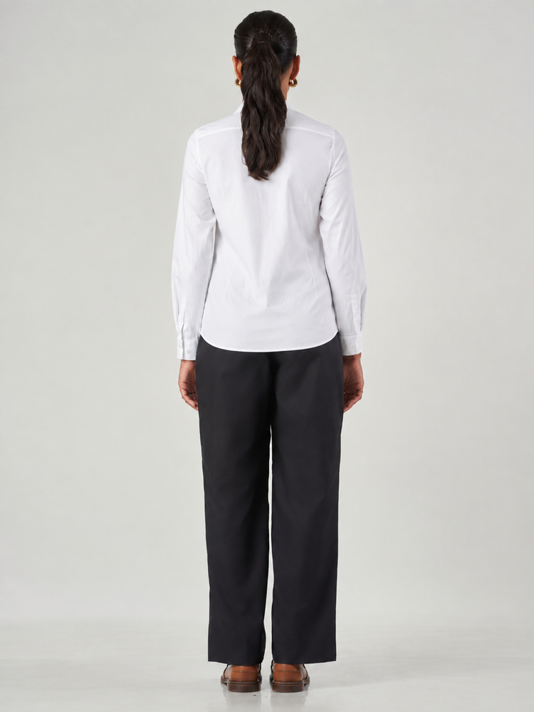 White Cotton Blend Tunic Collar Shirt