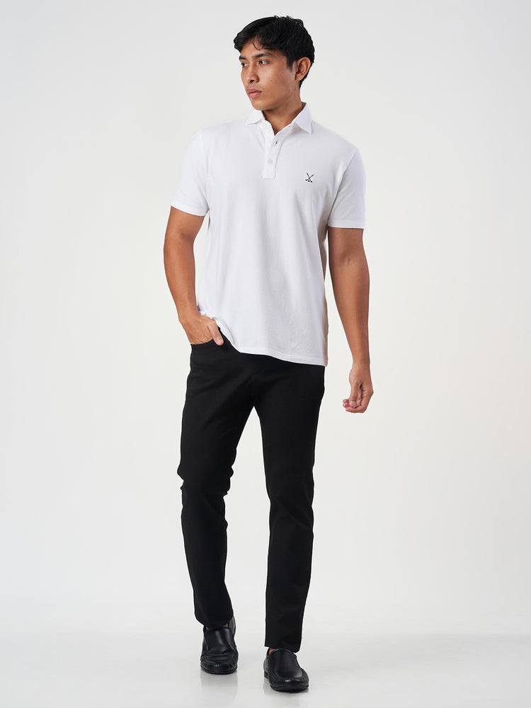 White Cotton Plain Polo T-Shirt