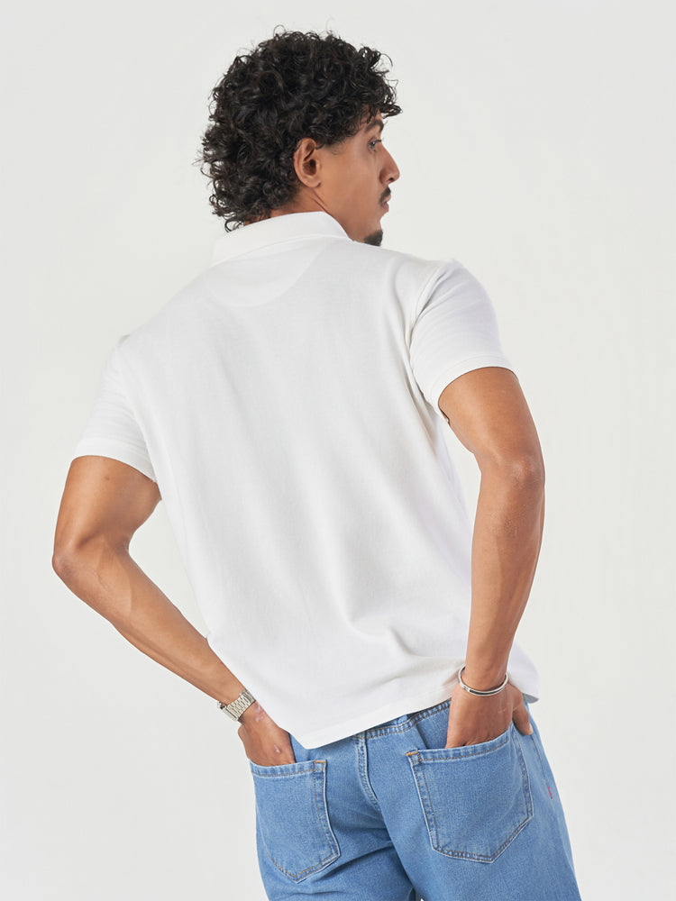 White Cotton Plain Polo T-Shirt