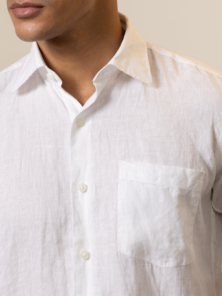 White Linen Regular Fit Short Sleeve Shirt