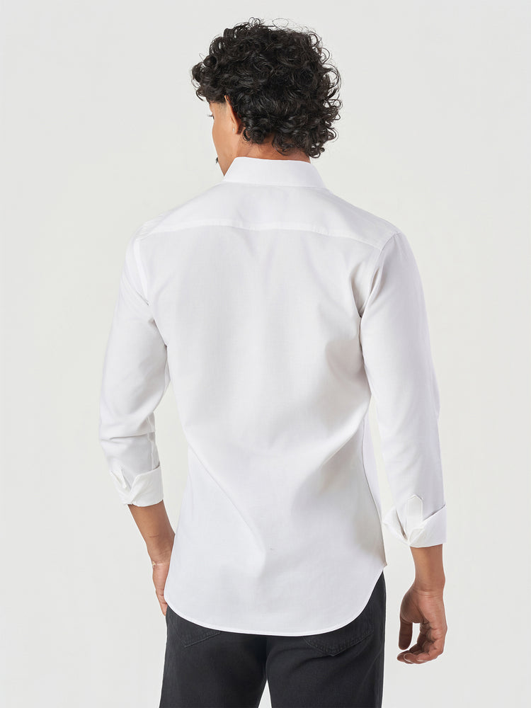 White Plain Cotton Slim Fit Casual Shirt