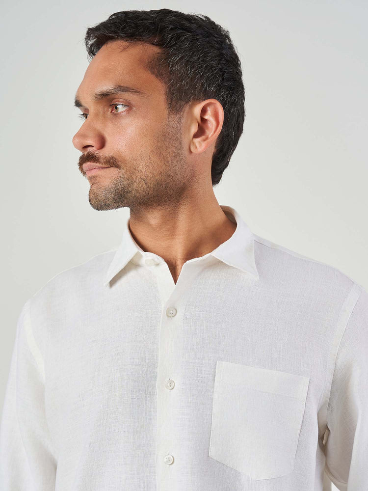 White Plain Linen Tailor Fit Shirt