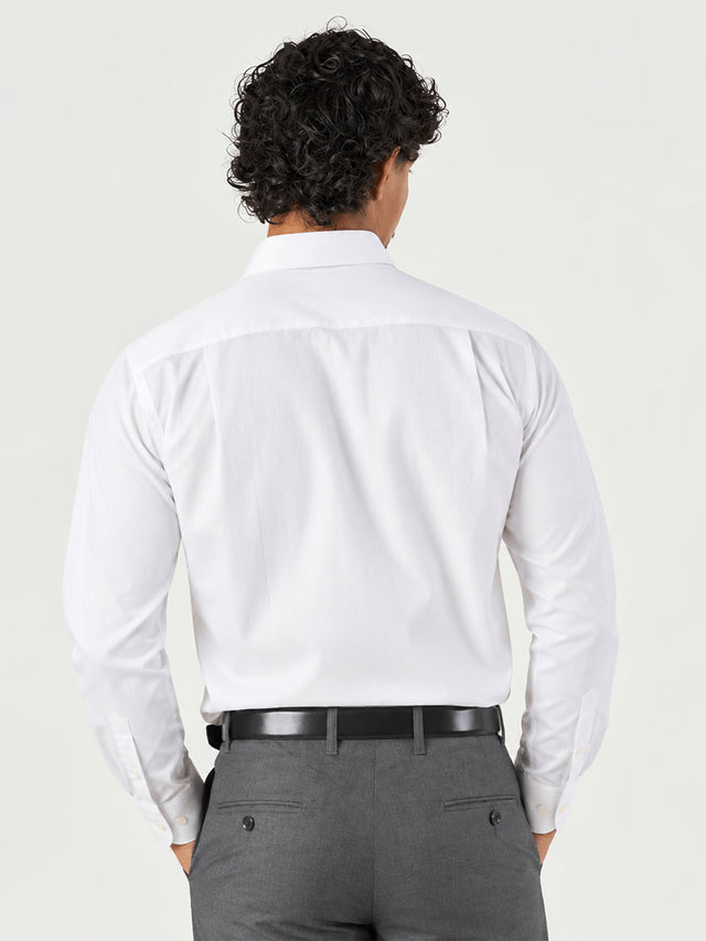 White Plain Cotton Blend Regular Fit Shirt